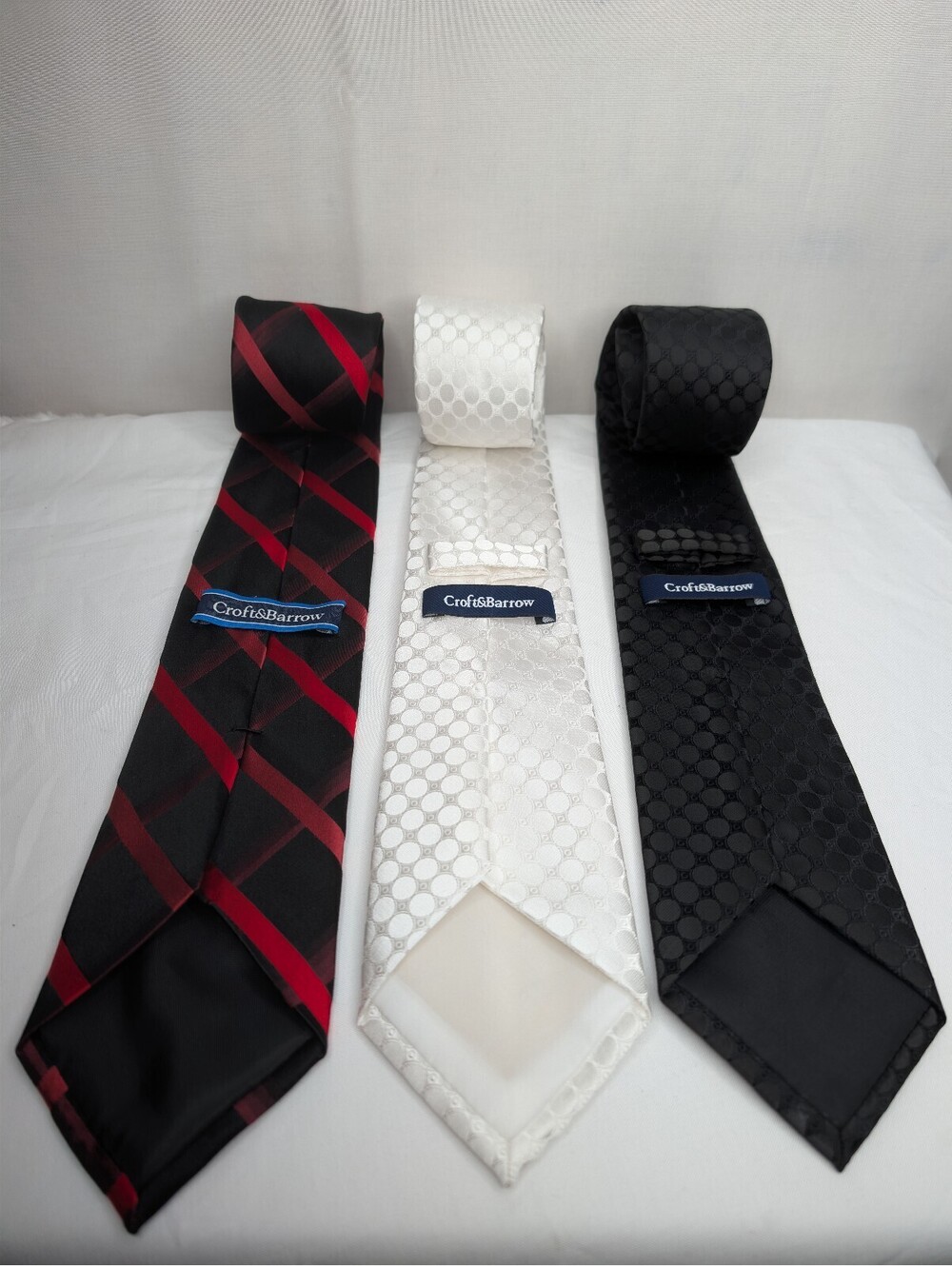 Set of Three Croft & Barrow Men's Silk Ties - Red Plaid, White Polka Dot, Black